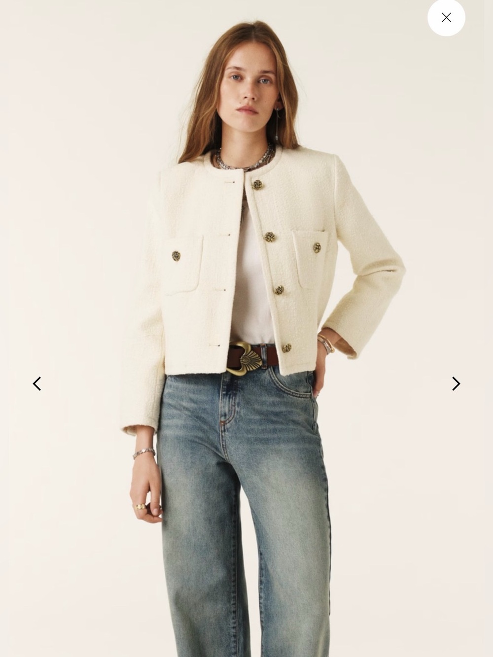 ba&sh Meredith Ecru Tweed Cropped Jacket Gold Buttons XS